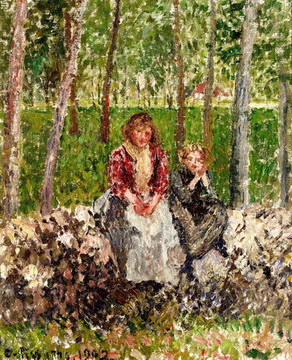 Peasants beneath Trees at Moret by Camille Pissarro